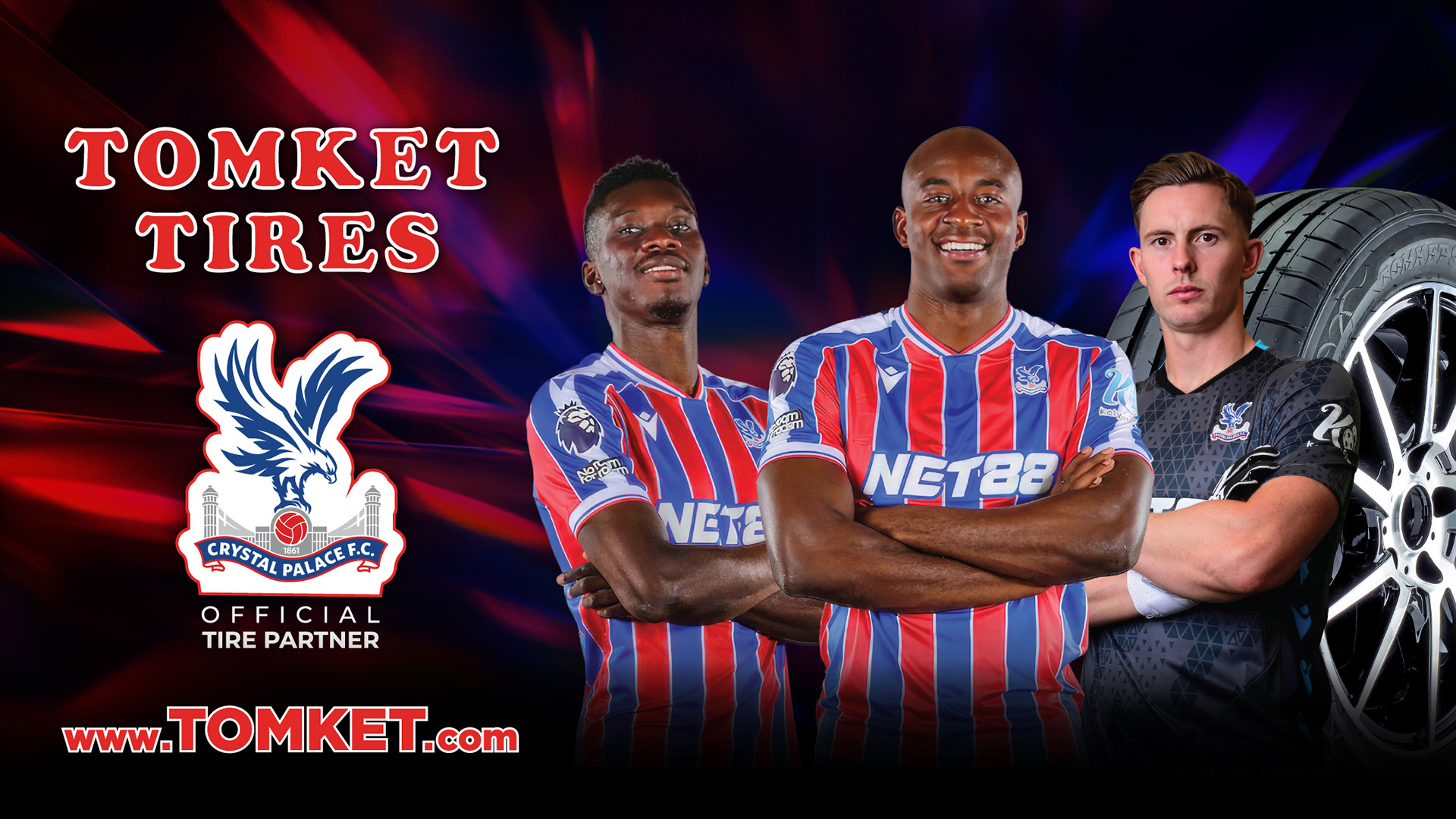 TOMKET Tires banner featuring Crystal Palace FC